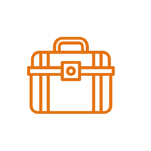 A orange and green pixel art style icon of a briefcase.